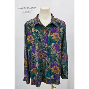 Vintage Alfred Dunner Blouse 22W – Bold Floral Geometric Print